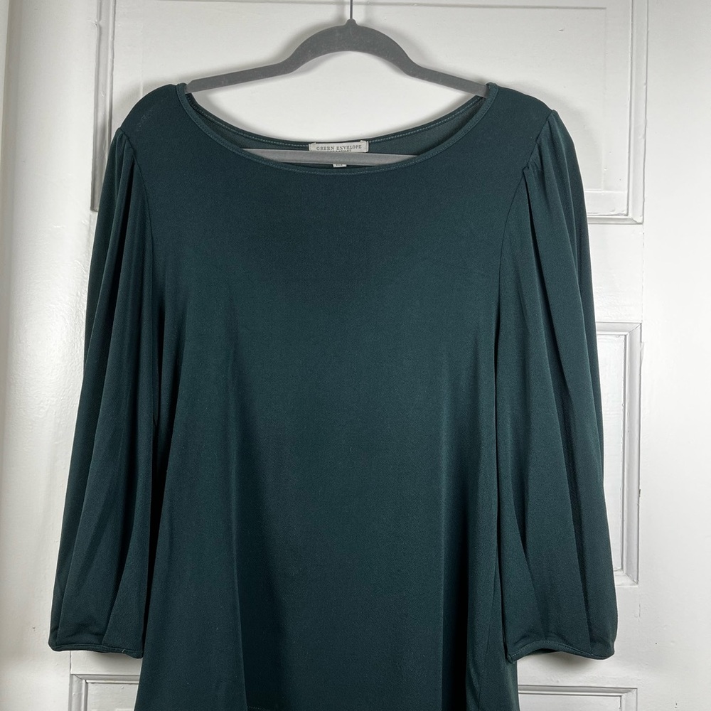 Green Envelope Green Puff Sleeve Blouse